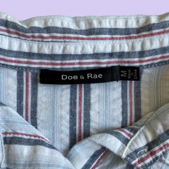 Doe & Rae Blue Pink Striped Cropped Button-Up Shirt – Size Medium - Picture 7 of 8
